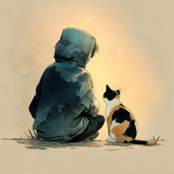 ほころびを縫う三毛猫